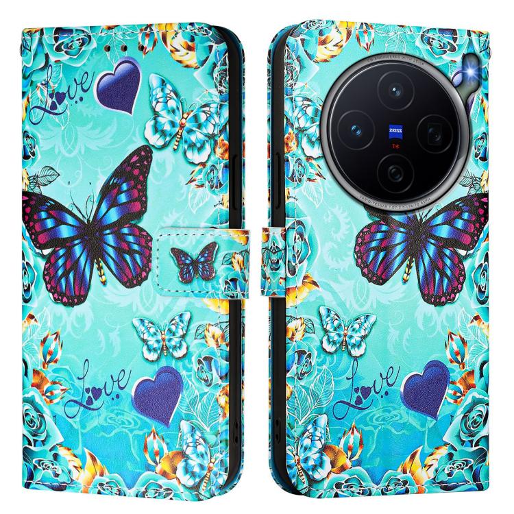 For vivo X300s Colored Drawing Pattern Plain Weave Leather Phone Case