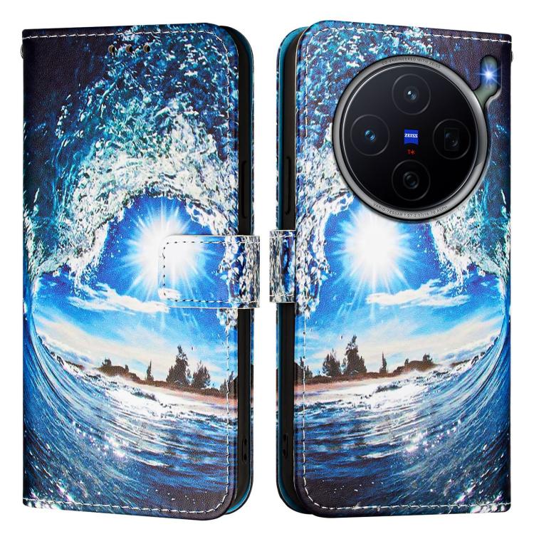 For vivo X300s Colored Drawing Pattern Plain Weave Leather Phone Case