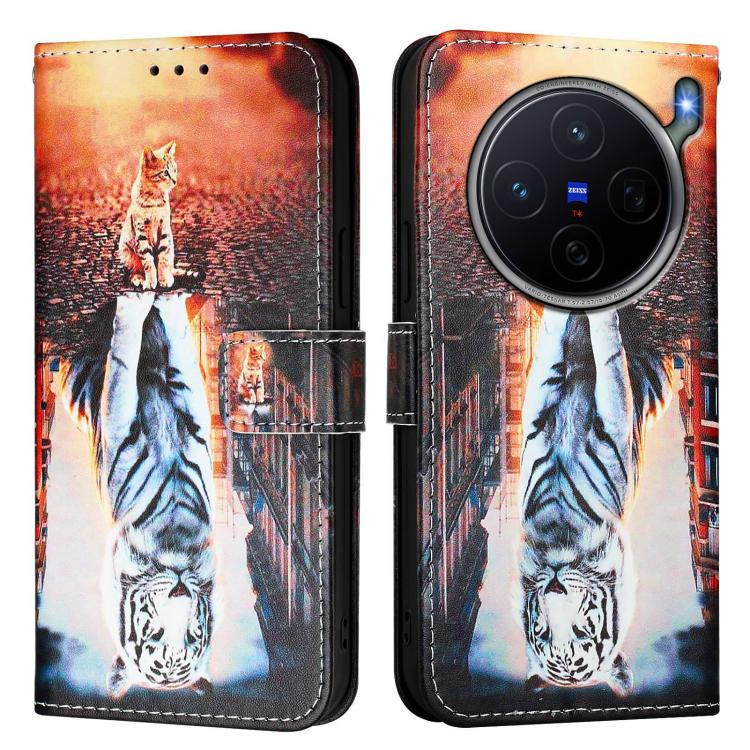 For vivo X300s Colored Drawing Pattern Plain Weave Leather Phone Case