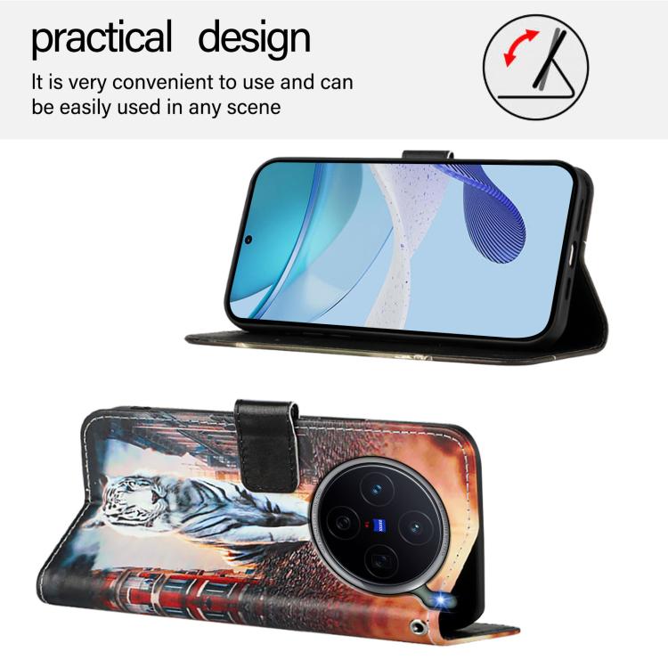 For vivo X300s Colored Drawing Pattern Plain Weave Leather Phone Case