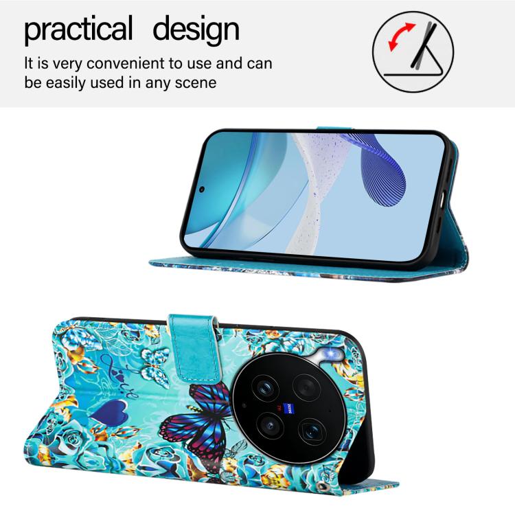 For vivo X300 Ultra Colored Drawing Pattern Plain Weave Leather Phone Case