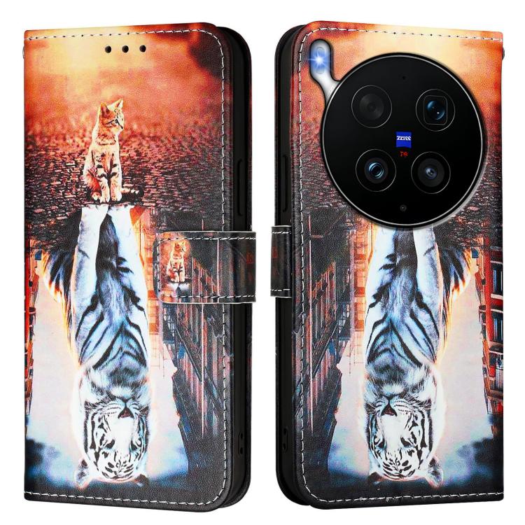 For vivo X300 Ultra Colored Drawing Pattern Plain Weave Leather Phone Case