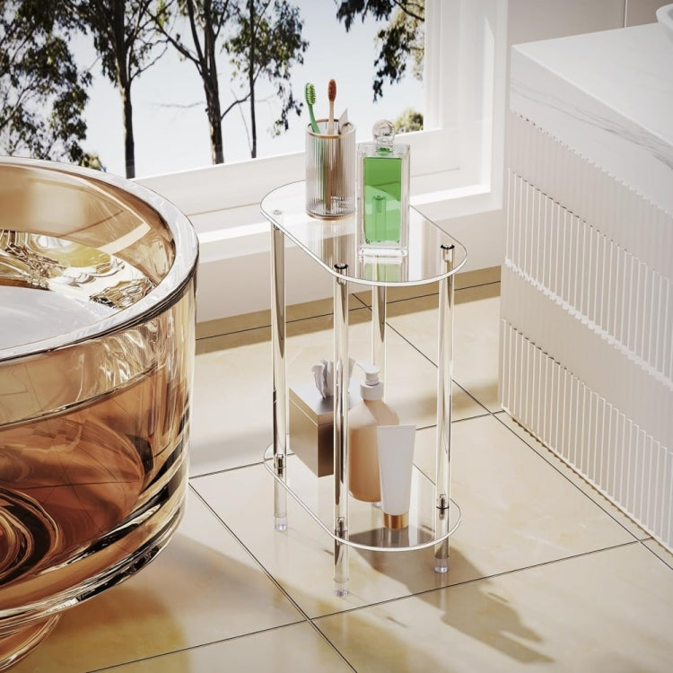 Acrylic Oval Double Layer Table Bedside Storage Rack - Transparent