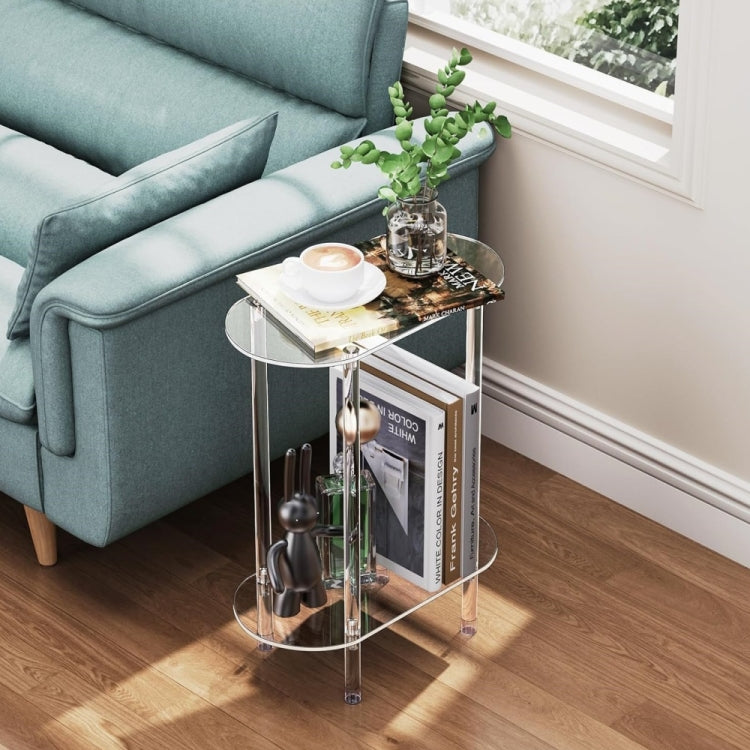 Acrylic Oval Double Layer Table Bedside Storage Rack - Transparent