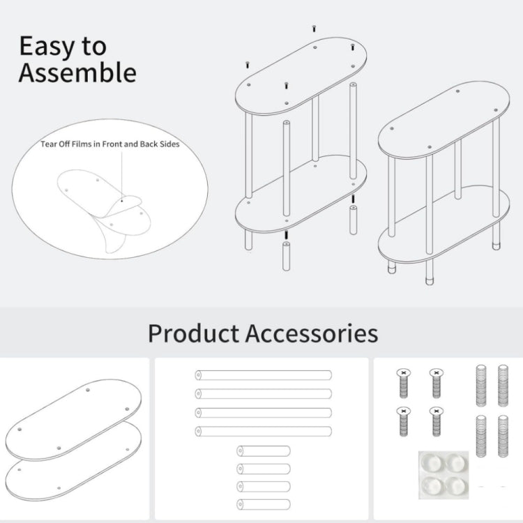 Acrylic Oval Double Layer Table Bedside Storage Rack - Transparent