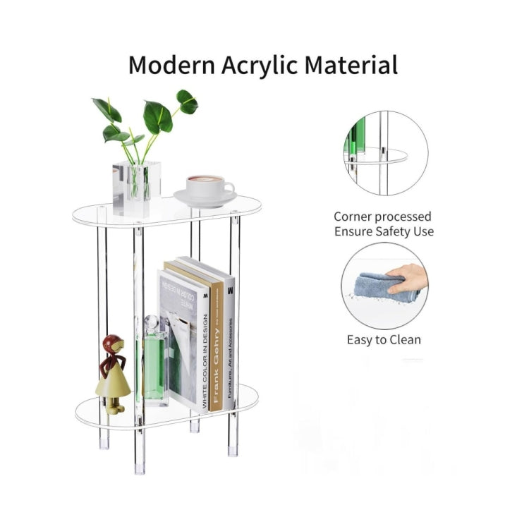 Acrylic Oval Double Layer Table Bedside Storage Rack - Transparent