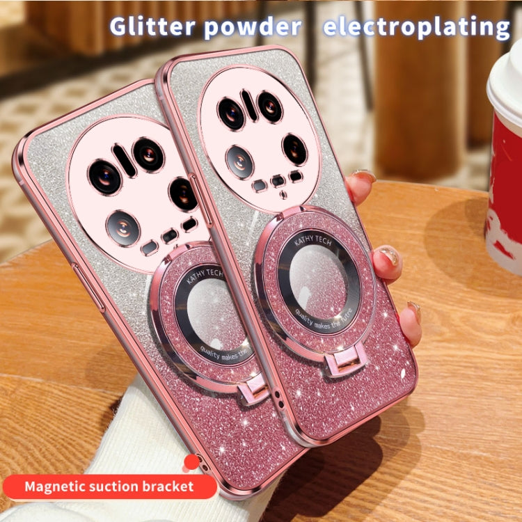 For Xiaomi 14 Ultra Plated Gradient Glitter Round Holder TPU Phone Case