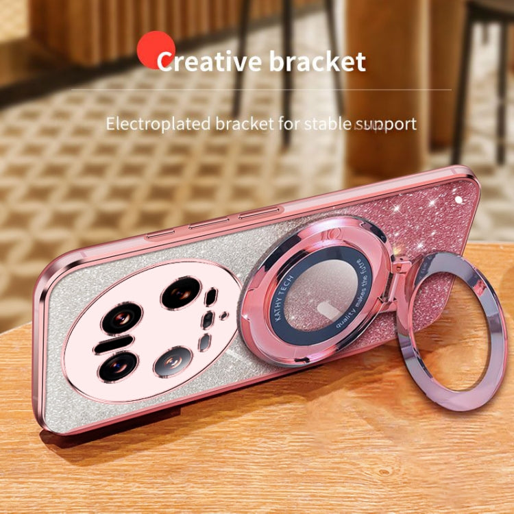 For Xiaomi 14 Ultra Plated Gradient Glitter Round Holder TPU Phone Case
