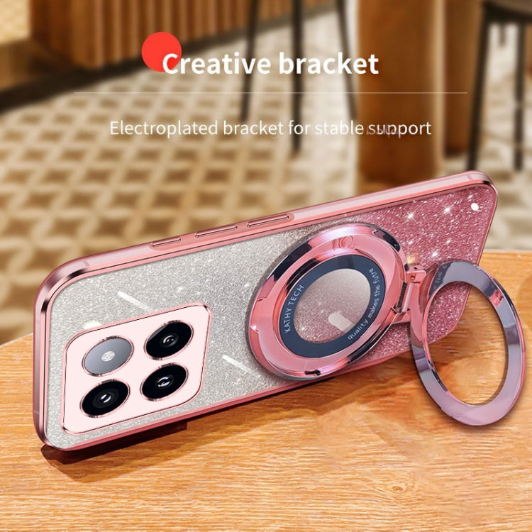 For Xiaomi 14 Pro Plated Gradient Glitter Round Holder TPU Phone Case