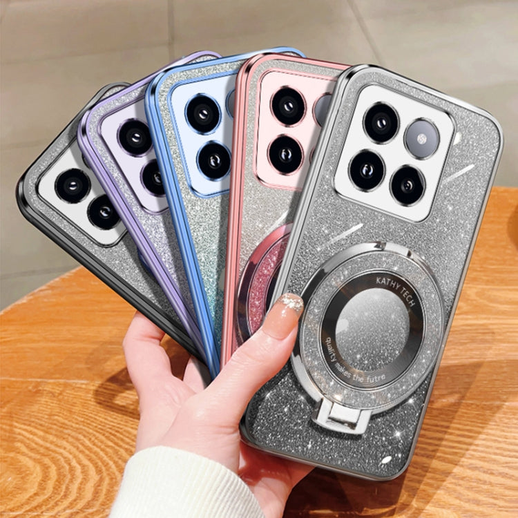 For Xiaomi 14 Pro Plated Gradient Glitter Round Holder TPU Phone Case