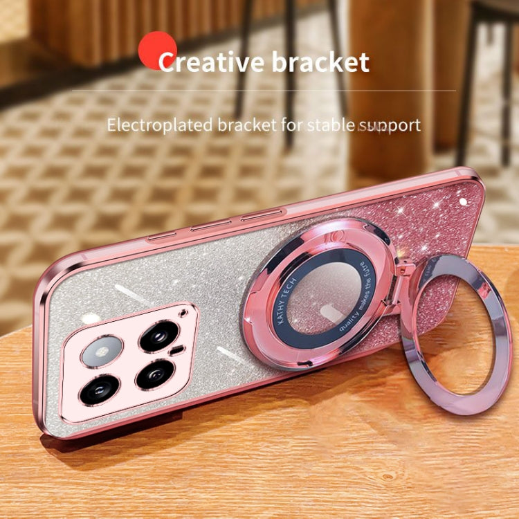 For Xiaomi 14 Plated Gradient Glitter Round Holder TPU Phone Case