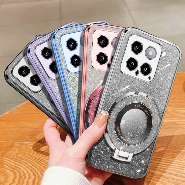 For Xiaomi 14 Plated Gradient Glitter Round Holder TPU Phone Case