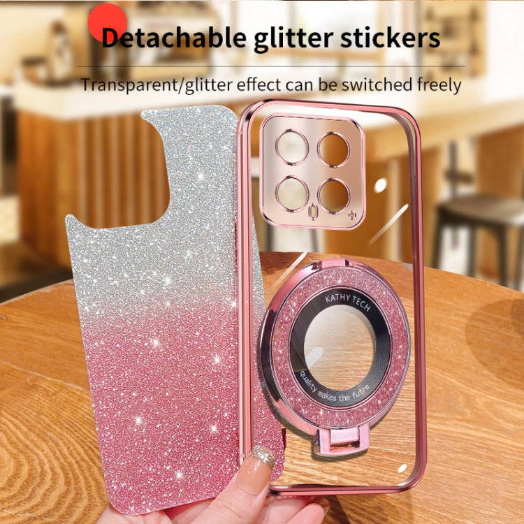 For Xiaomi 14 Plated Gradient Glitter Round Holder TPU Phone Case