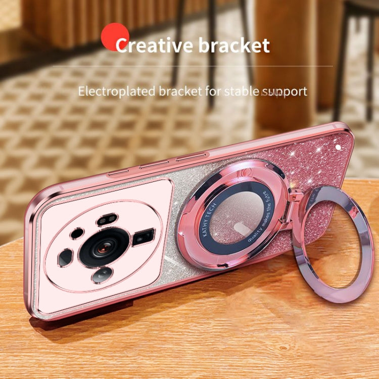 For Xiaomi 12S Ultra Plated Gradient Glitter Round Holder TPU Phone Case