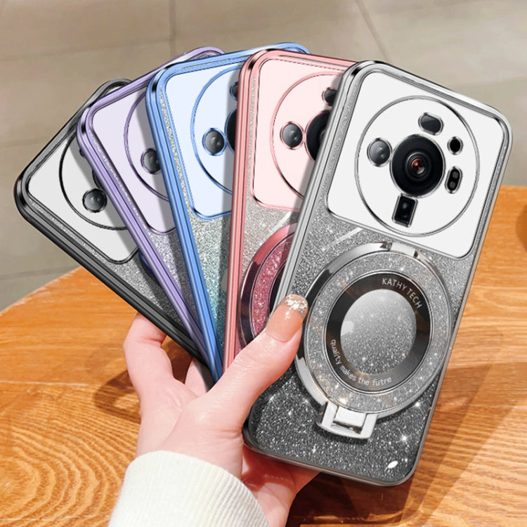 For Xiaomi 12S Ultra Plated Gradient Glitter Round Holder TPU Phone Case