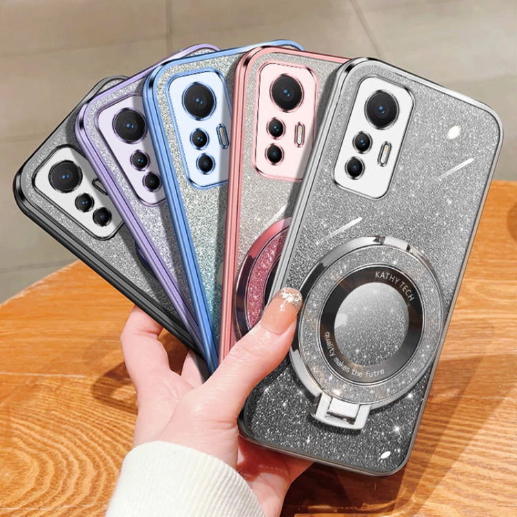 For Xiaomi 12 Lite Plated Gradient Glitter Round Holder TPU Phone Case