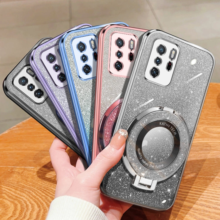 For Xiaomi Poco X3 GT Plated Gradient Glitter Round Holder TPU Phone Case