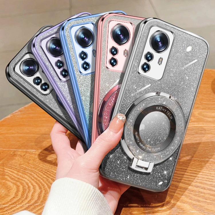 For Xiaomi 12 Pro / 12S Pro Plated Gradient Glitter Round Holder TPU Phone Case