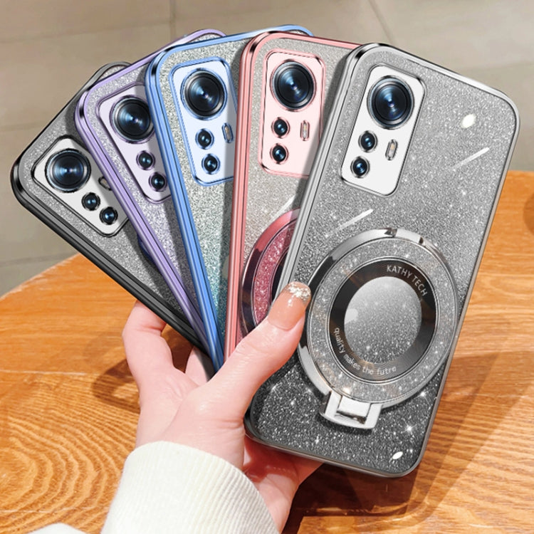 For Xiaomi 12 / 12S / 12X Plated Gradient Glitter Round Holder TPU Phone Case