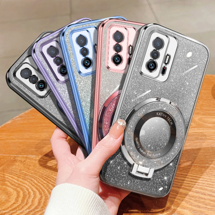For Xiaomi Mi 11T / 11T Pro 5G Plated Gradient Glitter Round Holder TPU Phone Case