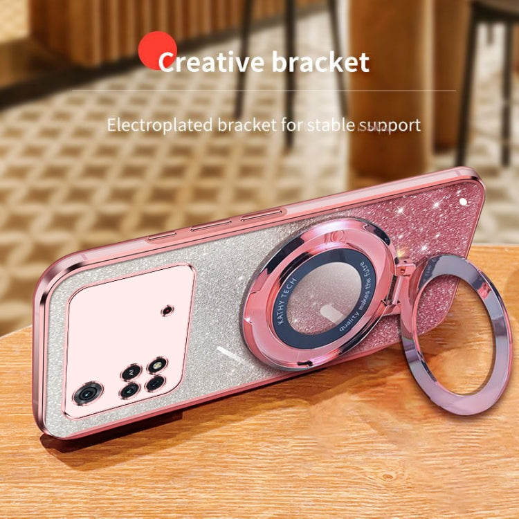 For Xiaomi Poco M4 Pro Plated Gradient Glitter Round Holder TPU Phone Case