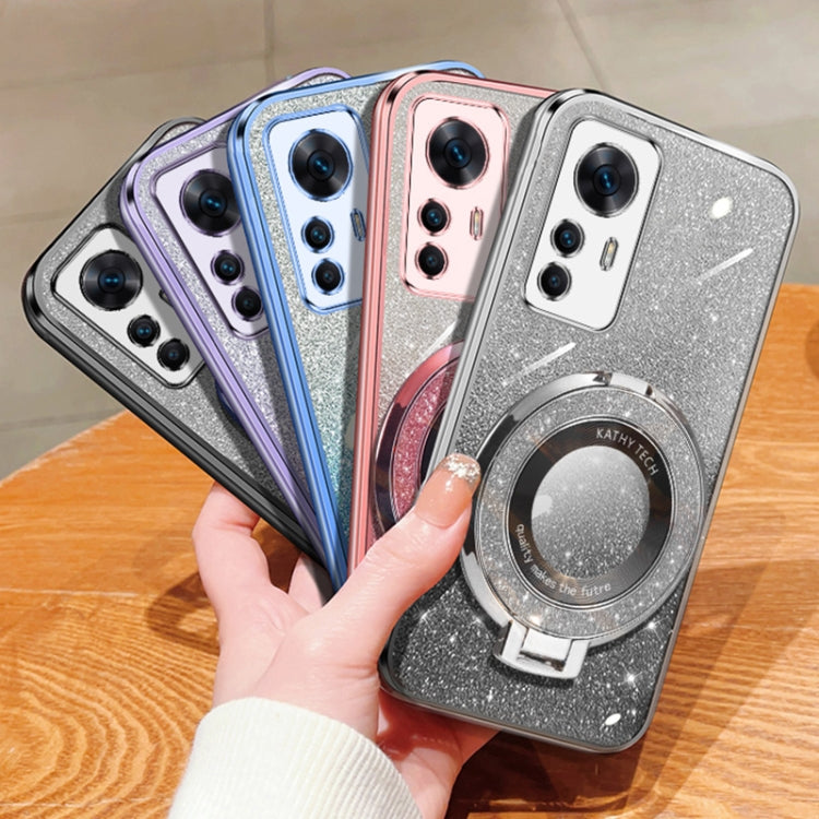 For Xiaomi 12T Pro Plated Gradient Glitter Round Holder TPU Phone Case