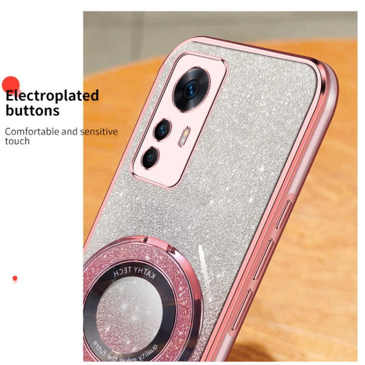 For Xiaomi 12T Pro Plated Gradient Glitter Round Holder TPU Phone Case
