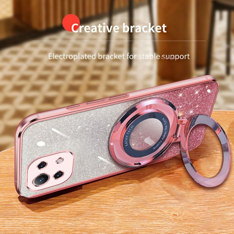For Xiaomi Mi 11 Lite Plated Gradient Glitter Round Holder TPU Phone Case