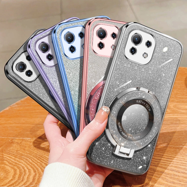 For Xiaomi Mi 11 Lite Plated Gradient Glitter Round Holder TPU Phone Case