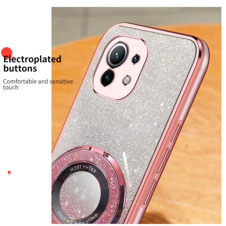 For Xiaomi Mi 11 Plated Gradient Glitter Round Holder TPU Phone Case