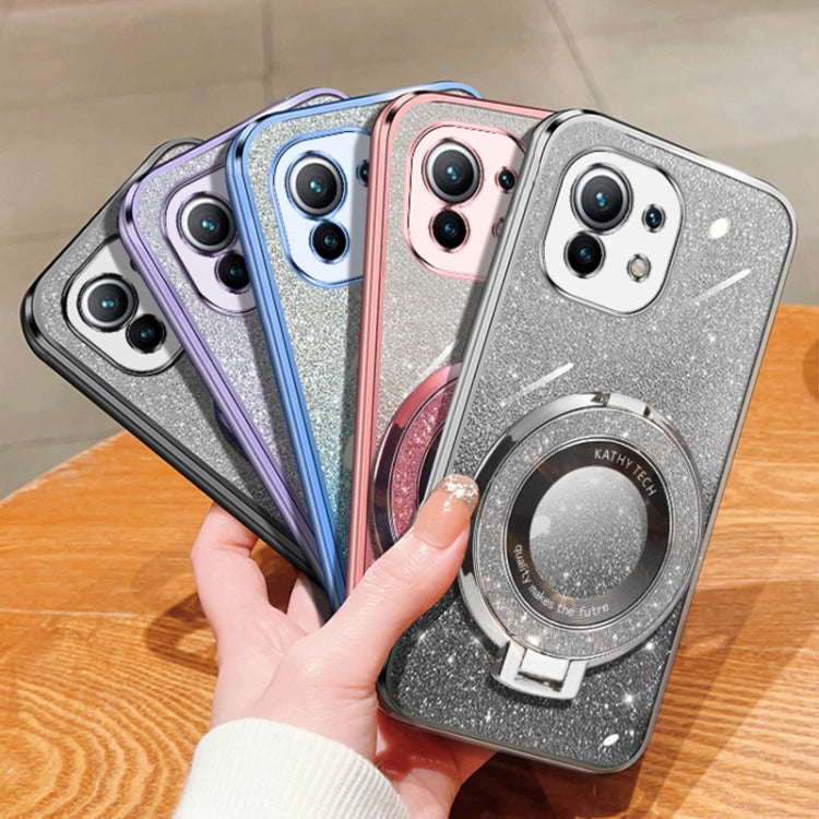 For Xiaomi Mi 11 Plated Gradient Glitter Round Holder TPU Phone Case
