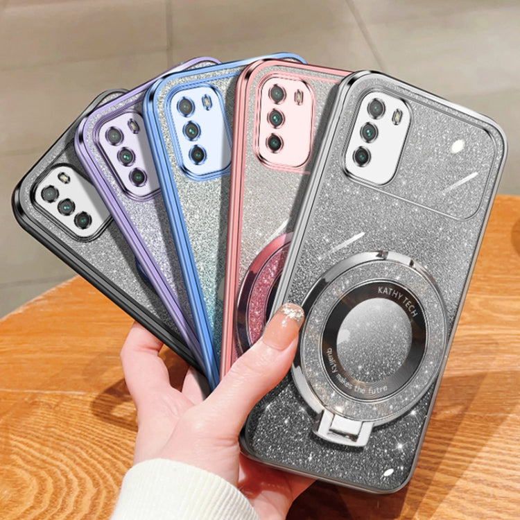 For Xiaomi Poco M3 Plated Gradient Glitter Round Holder TPU Phone Case
