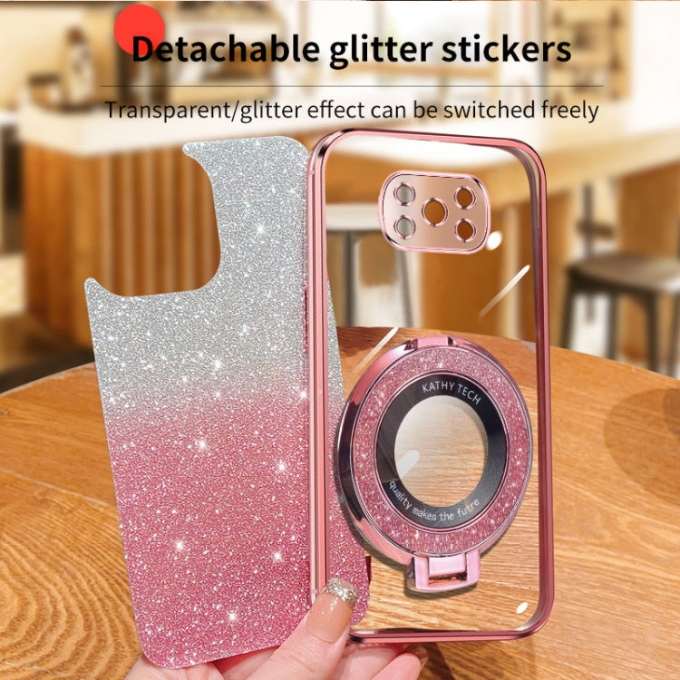 For Xiaomi Poco X3 / X3 Pro Plated Gradient Glitter Round Holder TPU Phone Case