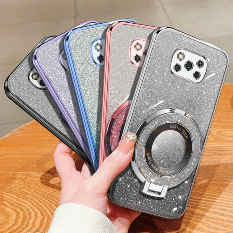 For Xiaomi Poco X3 / X3 Pro Plated Gradient Glitter Round Holder TPU Phone Case