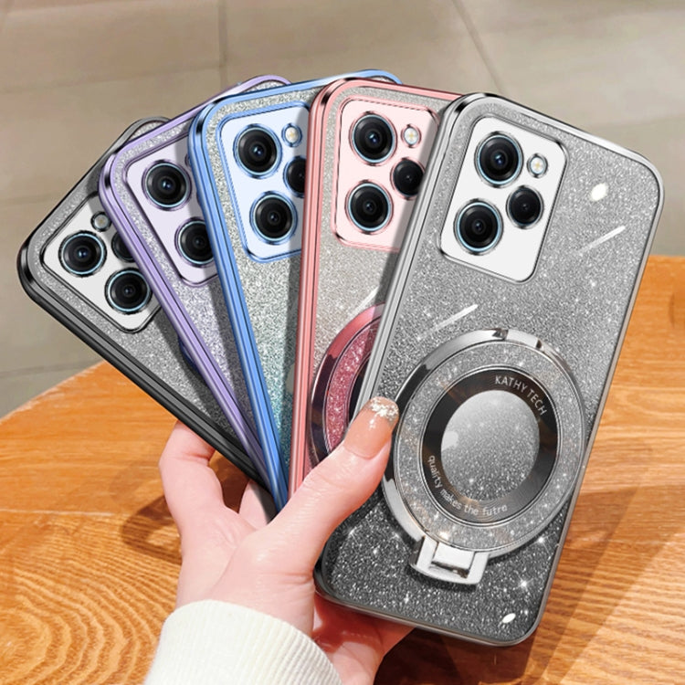 For Xiaomi Poco X5 Plated Gradient Glitter Round Holder TPU Phone Case