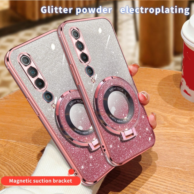 For Xiaomi Mi 10 Plated Gradient Glitter Round Holder TPU Phone Case