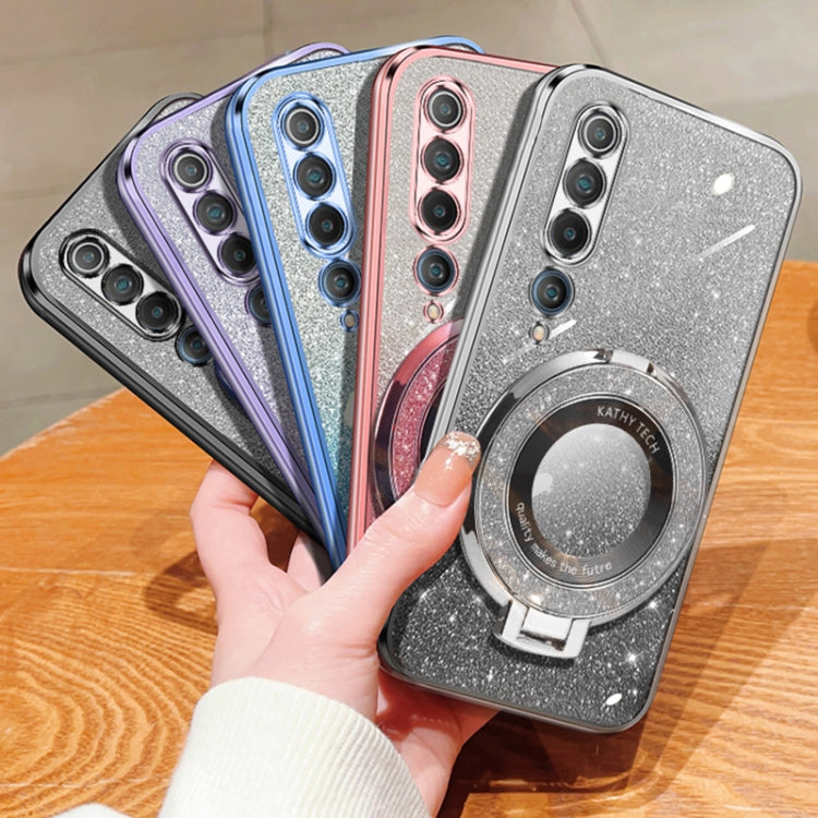 For Xiaomi Mi 10 Plated Gradient Glitter Round Holder TPU Phone Case