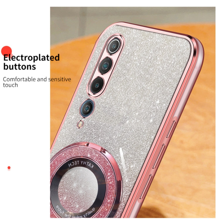For Xiaomi Mi 10 Plated Gradient Glitter Round Holder TPU Phone Case