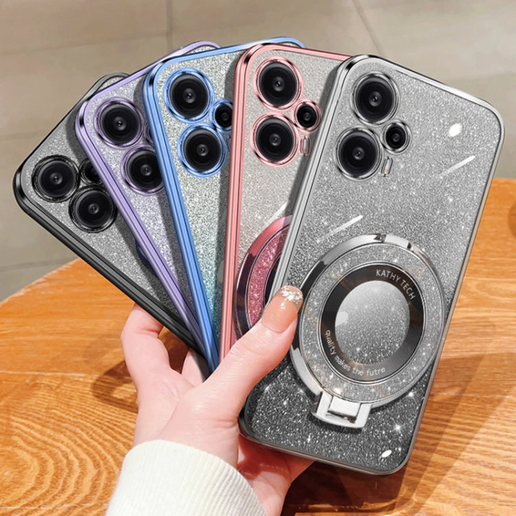For Xiaomi Poco F5 Plated Gradient Glitter Round Holder TPU Phone Case