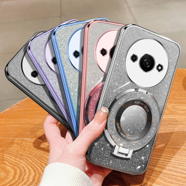 For Redmi A3 Plated Gradient Glitter Round Holder TPU Phone Case