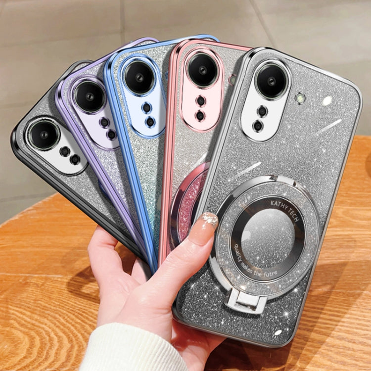 For Redmi 13C 4G Plated Gradient Glitter Round Holder TPU Phone Case