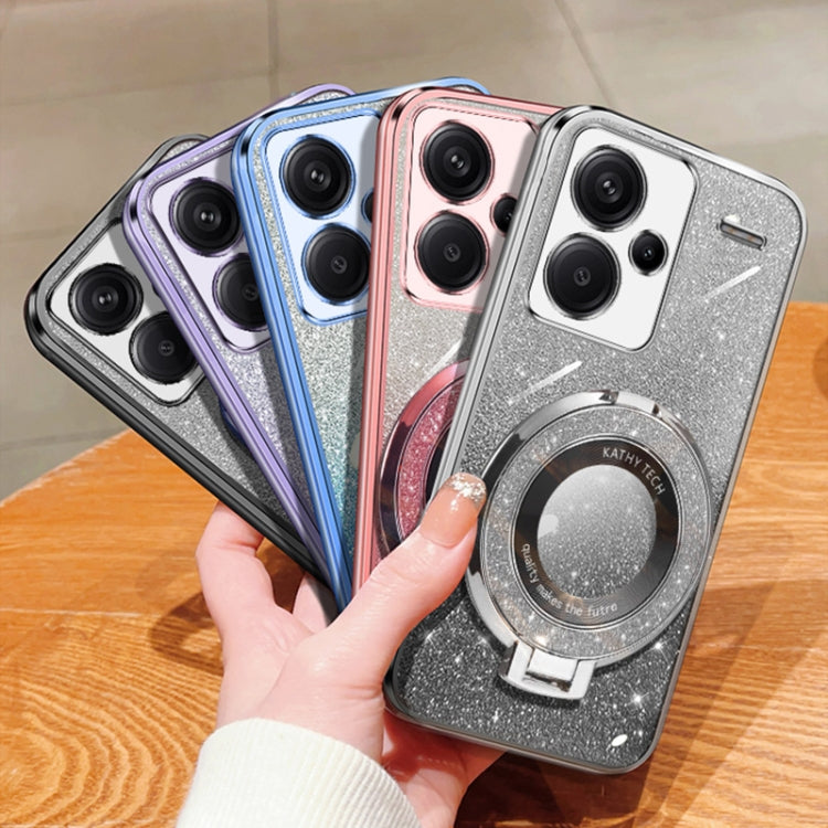 For Redmi Note 13 Pro+ Plated Gradient Glitter Round Holder TPU Phone Case