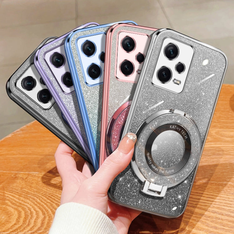 For Redmi Note 12 Pro+ Global Plated Gradient Glitter Round Holder TPU Phone Case