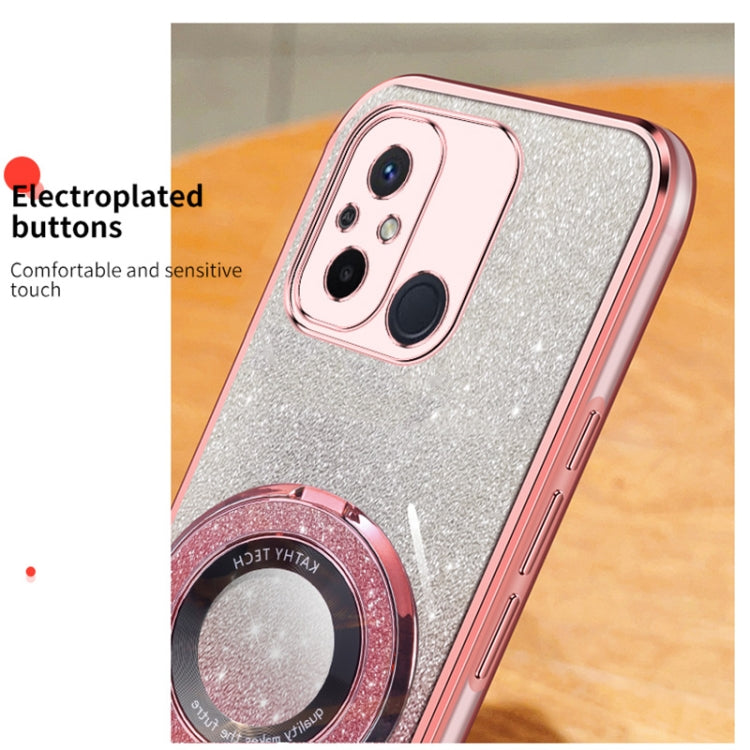For Redmi 12C Plated Gradient Glitter Round Holder TPU Phone Case