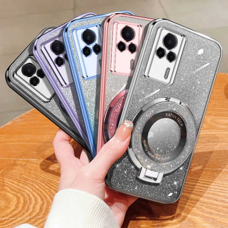 For Redmi K60E Plated Gradient Glitter Round Holder TPU Phone Case