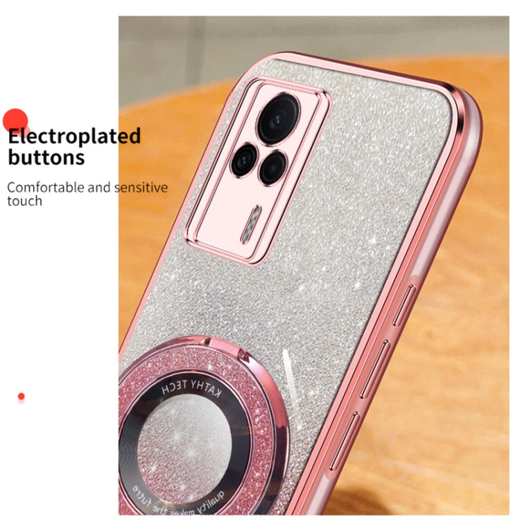 For Redmi K60E Plated Gradient Glitter Round Holder TPU Phone Case