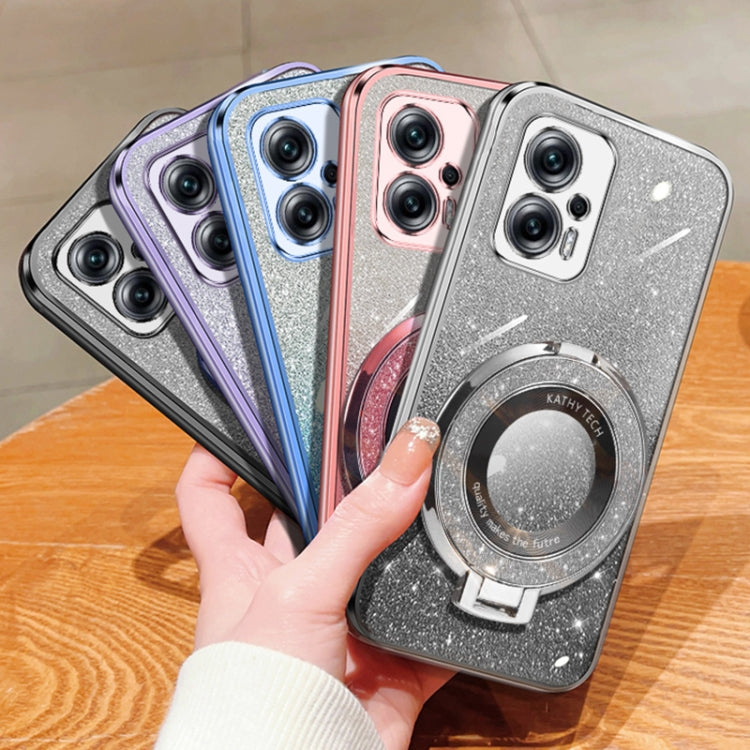 For Redmi Note 11T Pro Plated Gradient Glitter Round Holder TPU Phone Case
