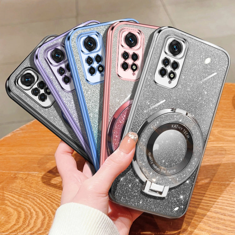 For Redmi Note 11S Plated Gradient Glitter Round Holder TPU Phone Case