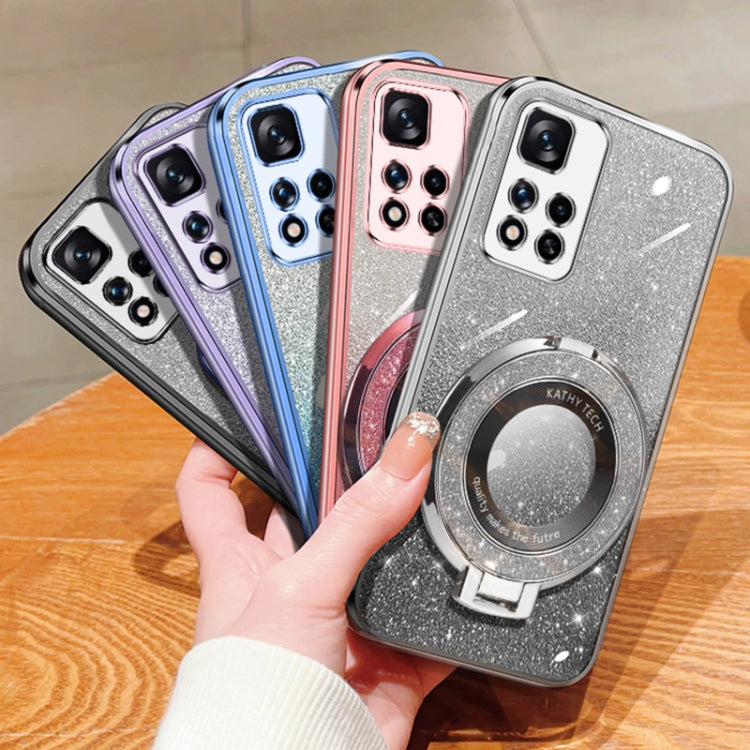 For Redmi Note 11 Pro+ 5G Plated Gradient Glitter Round Holder TPU Phone Case