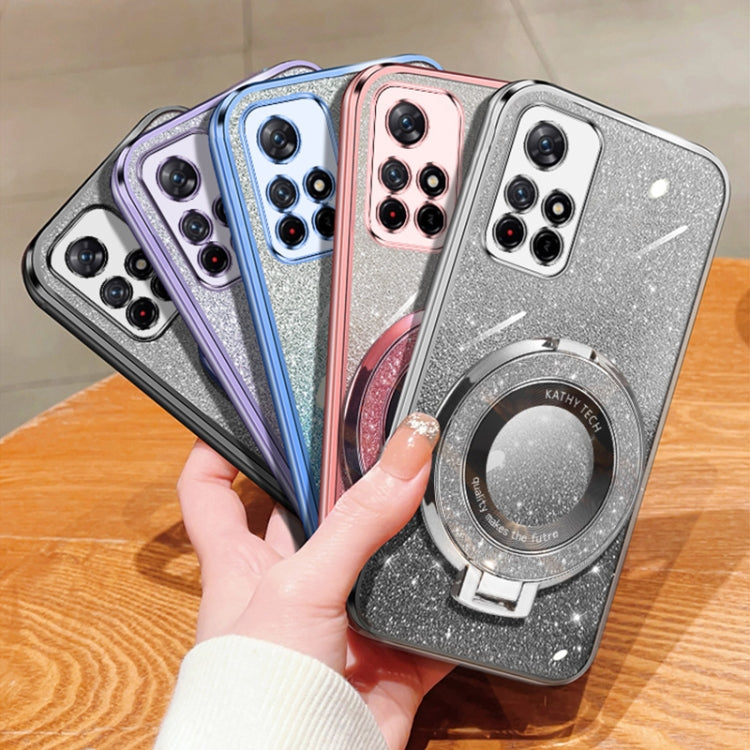 For Redmi Note 11 5G Plated Gradient Glitter Round Holder TPU Phone Case